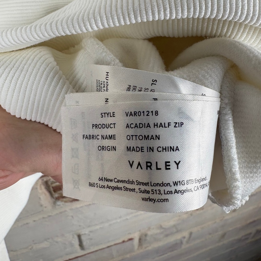 Varley Acadia Half Zip Ivory Ribbed Ottoman Pullover Kangaroo Pocket S - Picture 10 of 11